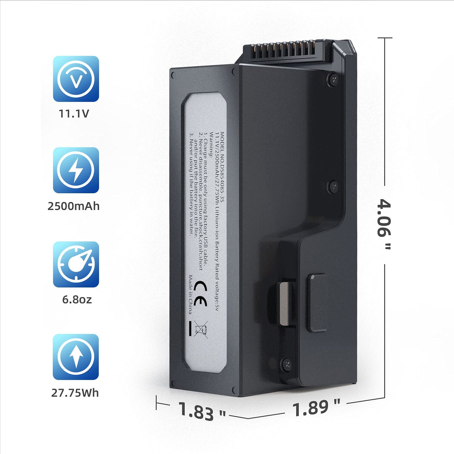 Ruko F11/F11PRO/F11GIM/F11GIM2 Drone Battery 11.1V 2500mAh/27.75Wh Li-po Rechargeable Battery and USB Cable for F11 Series RC Quadcopter Drone Black