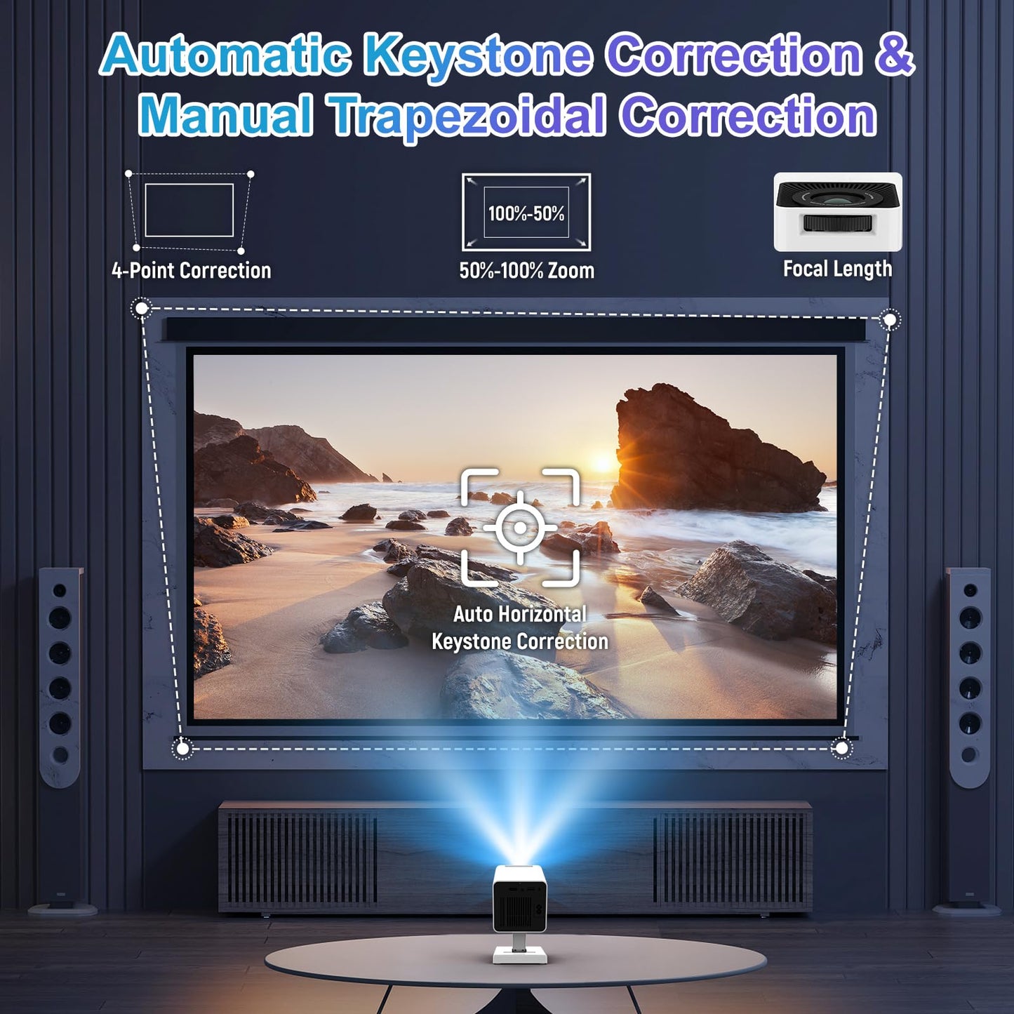 Mini Projector, 4K Portable Video Projector with WiFi6 & Bluetooth 5.4, 150 ANSI Lumen, Automatic Vertical Correction, 130'' Screen Home Cinema Smart Projector for Phone, PC, HDMI USB, Laptop