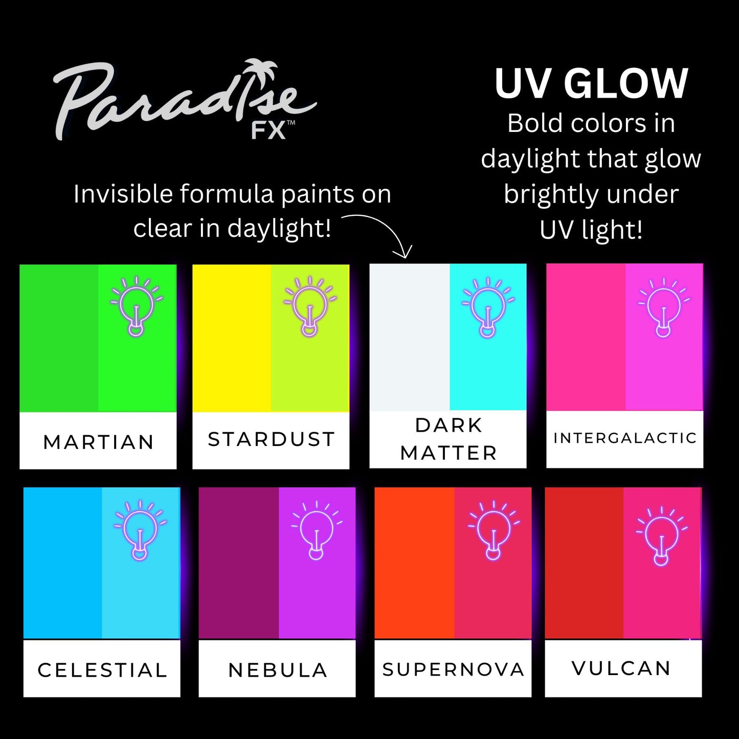 Mehron Makeup Paradise Makeup AQ Face & Body Paint (1.4 oz) (Dark Matter – Neon Clear/Blue UV)