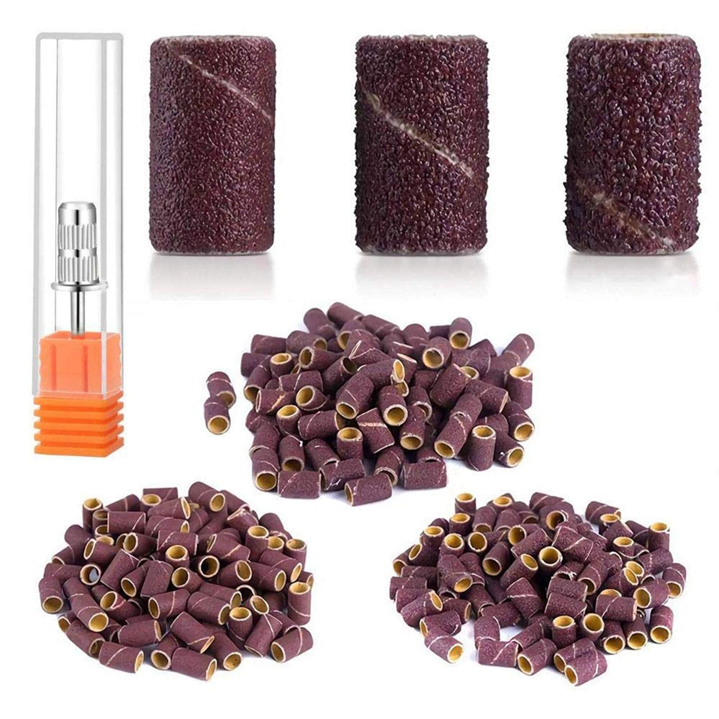 MelodySusie 300 Pcs Professional Sanding Bands Nail Drill Bits Set, 80 Coarse, 120 Medium, 180 Fine Grit EFile Sand Piece Set Mandrel Bit for Acrylic Nails Manicures and Pedicures