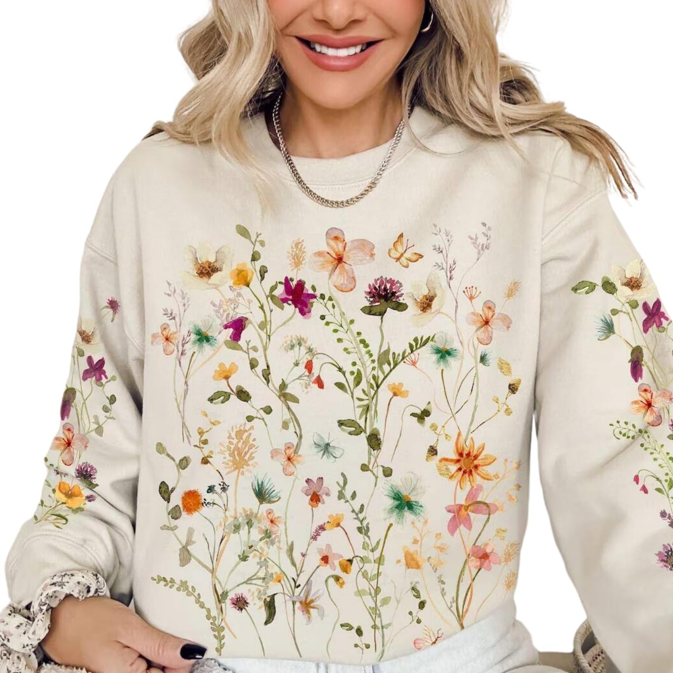 Ymoshoe Christian Sweatshirt Women Bible Verse Pullover Jesus Shirt Casual Holiday Fall Winter Church Outfit Religious Gift(Flower/Sand, XL)