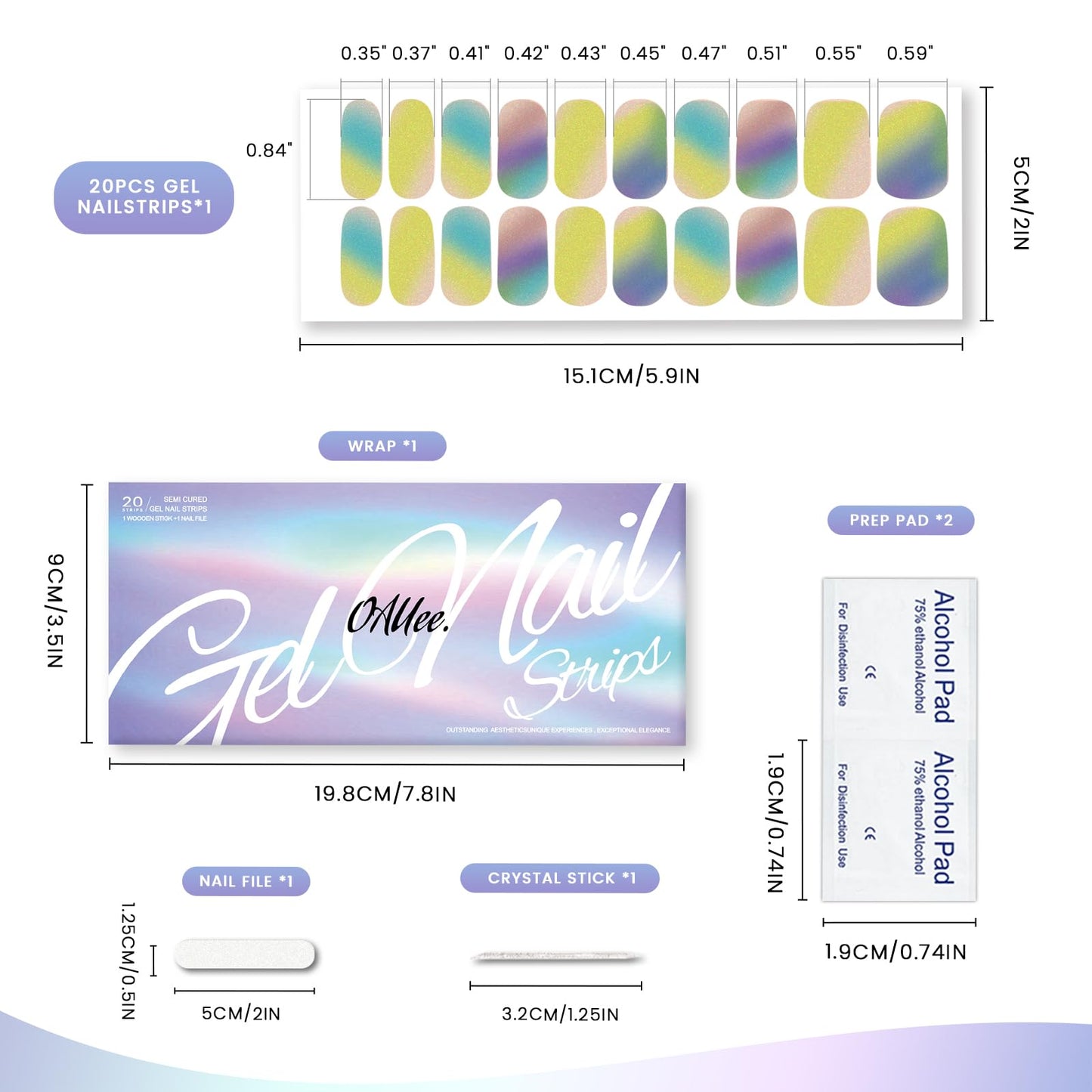 OAUEE Semi Cured Gel Nail Strips | 20 Gel Nail Stickers | Gel Nail Stickers With UV Light Required | Salon Quality, Easy Application And Removal(Fine Glitter Color)