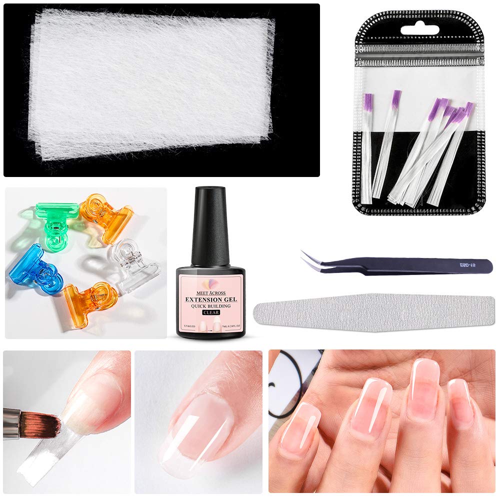 Fiberglass Nail Extension Kit with Building Gel Magical Silk Fiberglass Nail Wrap Form Quick Building Fiber Extension Gel, Nail File, Tweezers, Nail Tips Clip for Gel Extension Nail Art