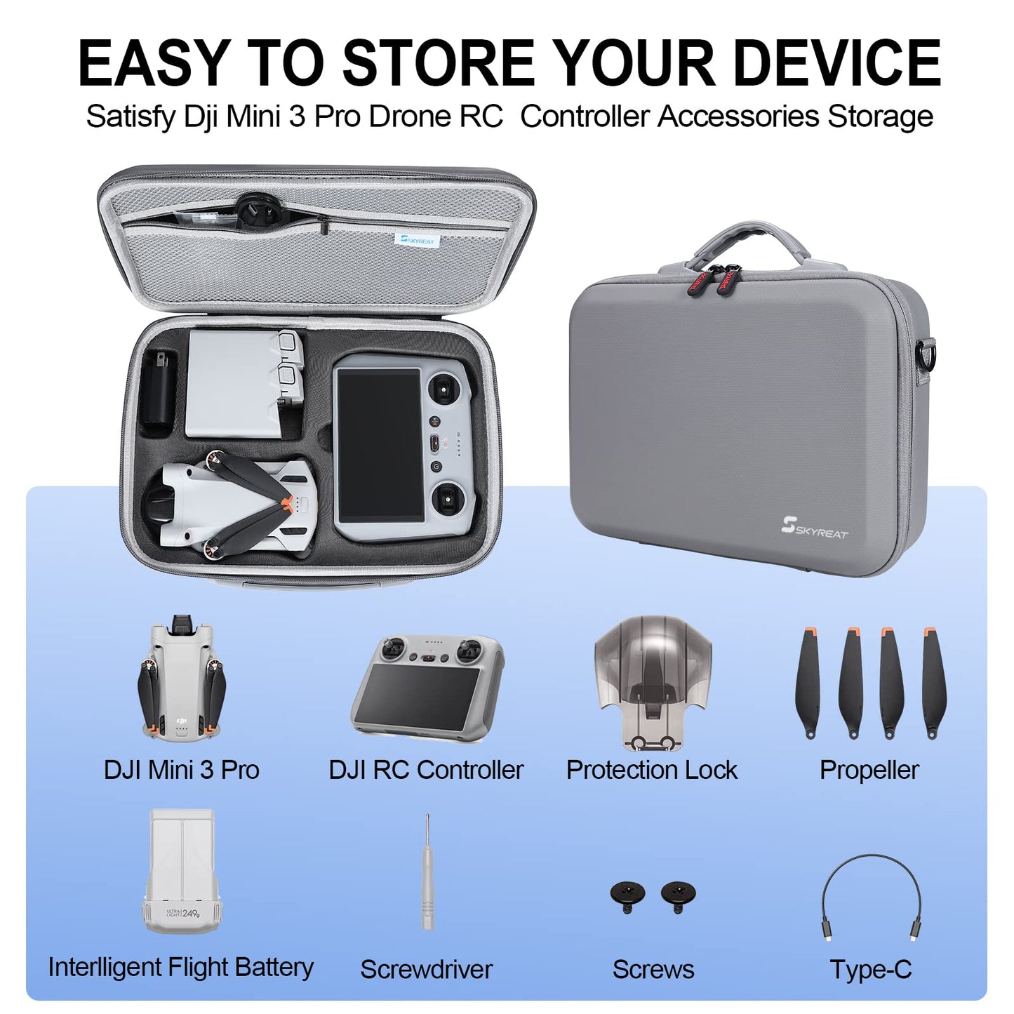 Skyreat Mini 3 Pro Case, PU Leather Hard Carrying Case Compatible with DJI Mini 3 Pro Drone and Accessories