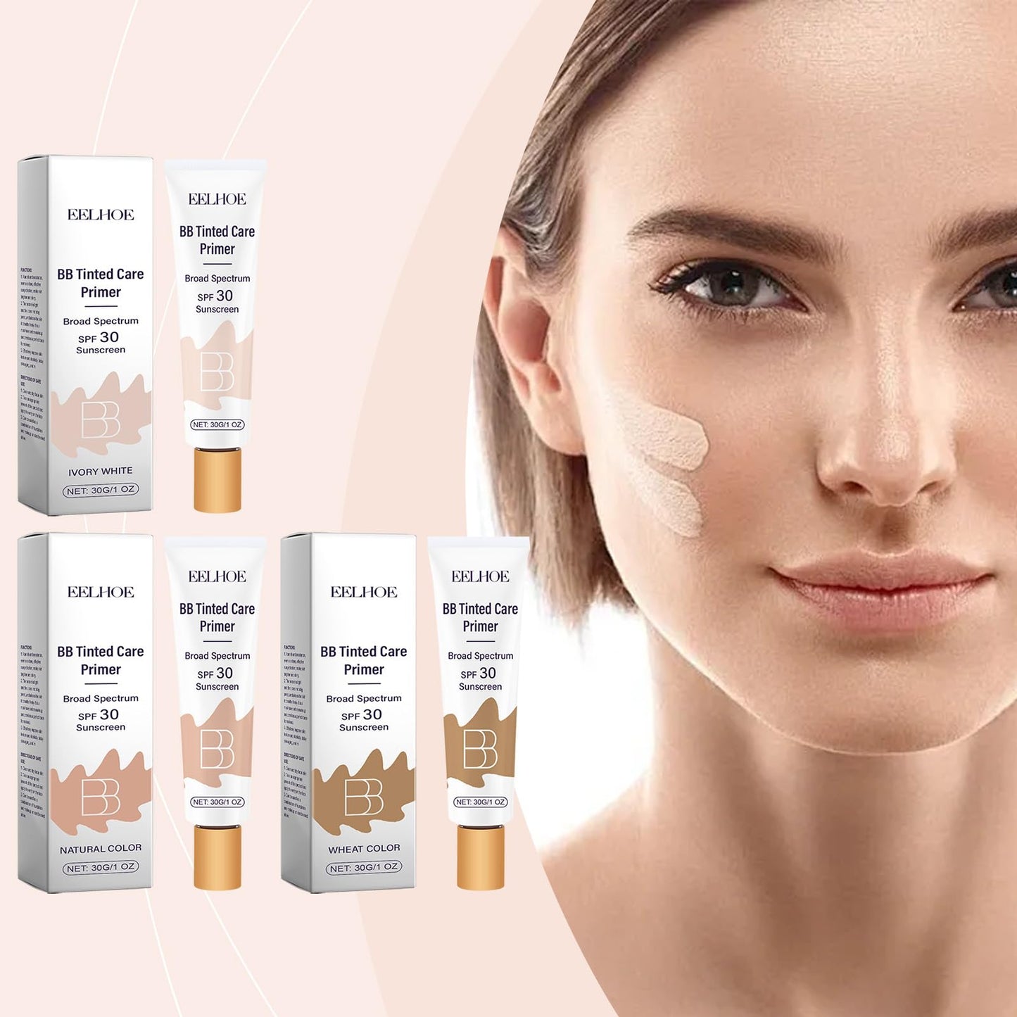 2Pcs BB Blur Tinted Moisturizer SPF 30,BB Tinted Care Primer, BB Cream Tinted Moisturizer,Hydrates & Smooths Your Skin. (Ivory)