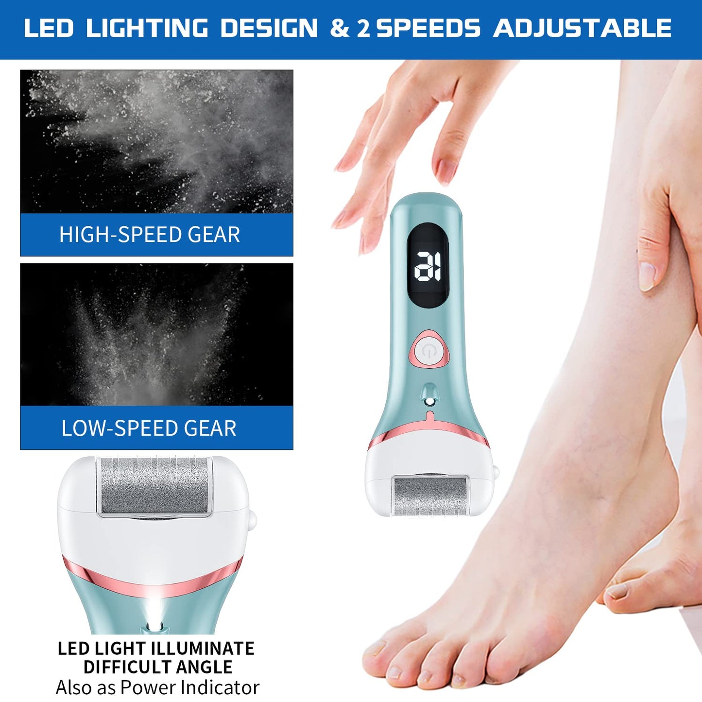 Electric Foot Callus Remover, Rechargeable Portable Electronic Foot File Pedicure Kits, Waterproof Foot Scrubber File, Professional Pedicure Tools, Foot Care for Dead Skin Ideal Gift, 3 Rollers