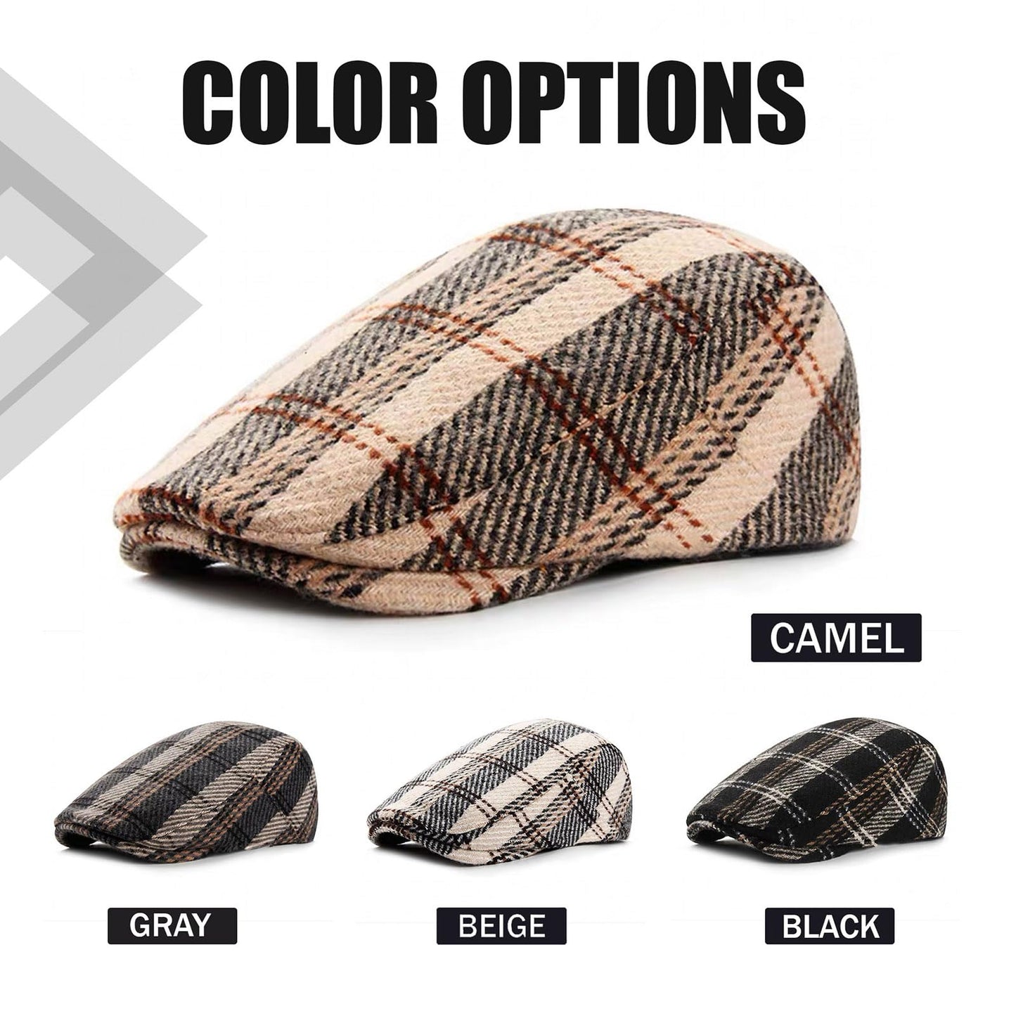 Croogo Newsboy Hat Classic Irish Duckbill Hat Herringbone Beret Cap Winter Golf Hunting Hat,Camel-BL26