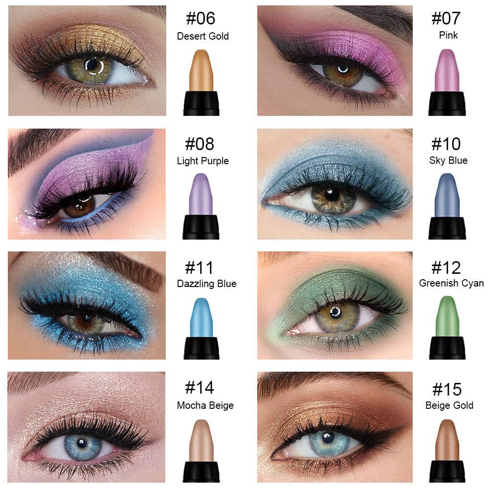 Kaely 8Pcs Cream Eyeshadow Stick Set for Eyes,Desert Mocha Beige Gold Light Purple Pink Sky Dazzling Blue Geen,Halloween Makeup,Shimmer Waterproof Eye Shadow Pencil Pen Crayon,sombras para ojos 02