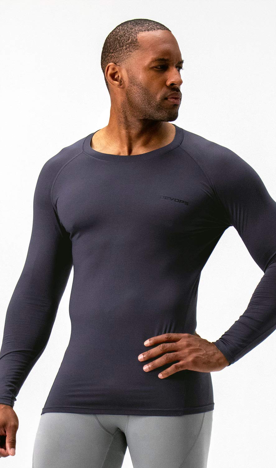 DEVOPS 2 Pack Men's Thermal Long Sleeve Compression Shirts (2X-Large, Black/Charcoal)