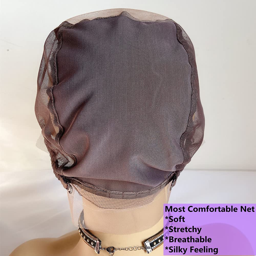 FENJUN HAIR 13x6 Lace Front Wig Caps for Making Wigs with Adjustable Straps Swiss Lace Medium Brown and Medium Size Glueless Weaving Cap Wig Base for Ventilating or Knotting