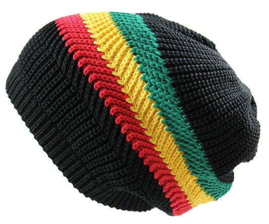 RW Knitted Cotton Classic Rasta Beanie (Black/Rasta)