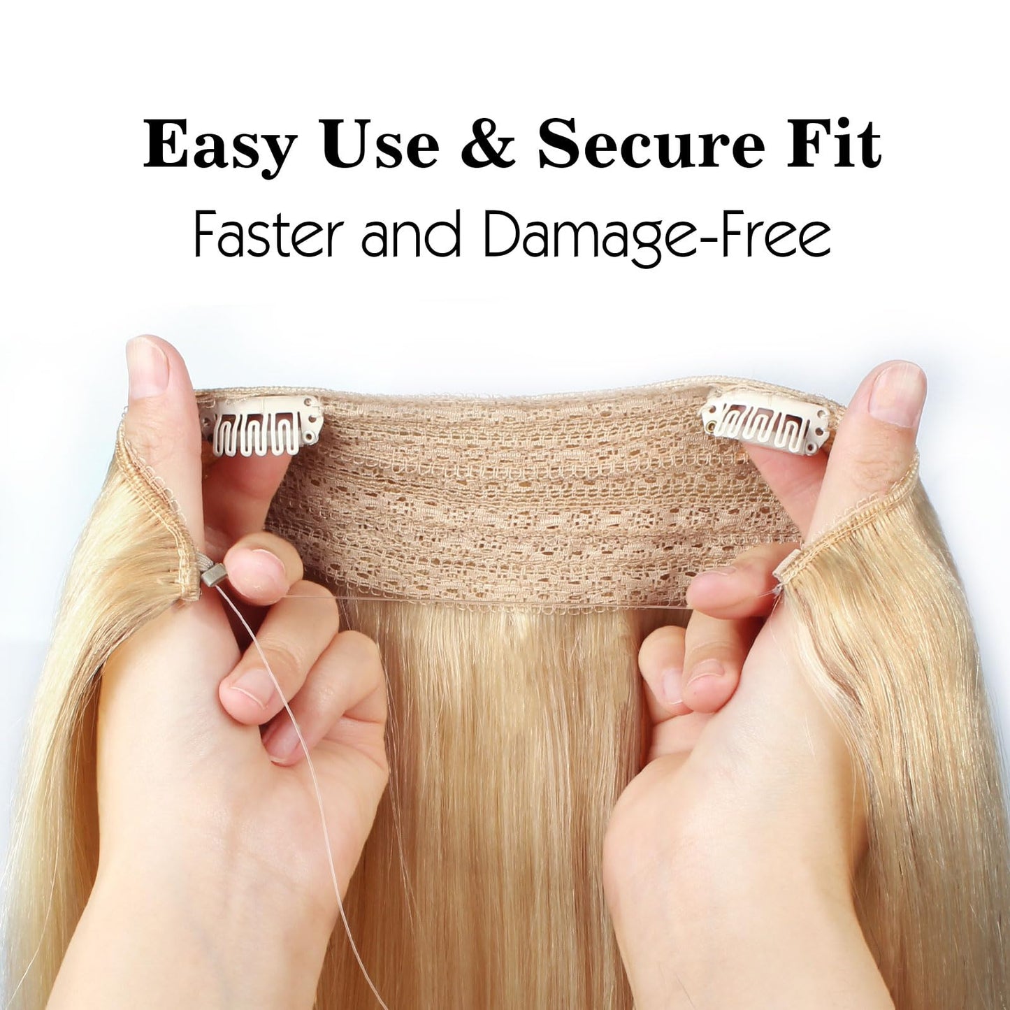 Sassina Invisible Wire Hair Extensions Real Human Hair with Transparent Wire Adjustable Size Secure Clips Natural Straight Secret Miracle Hairpiece, #18 12 Inch 80 Gram