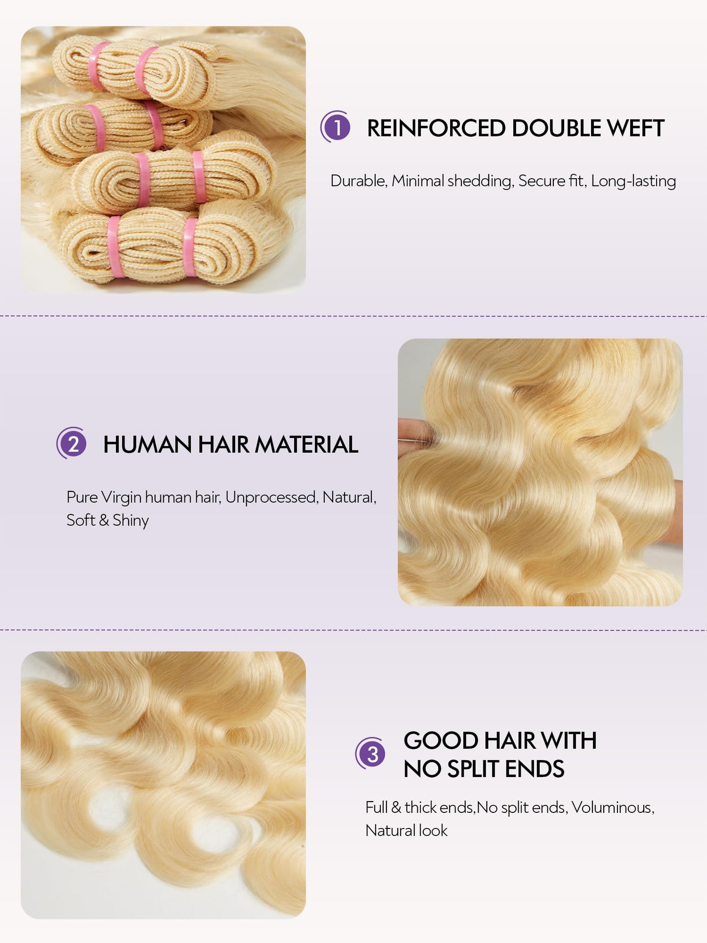 Blonde Body Wave Bundles Human Hair 18 20 22 24 inch 4 Bundles 613 Bundles Human Hair Extensions Natural Brazilian Virgin Unprocessed Human Hair with Mono Top Closure