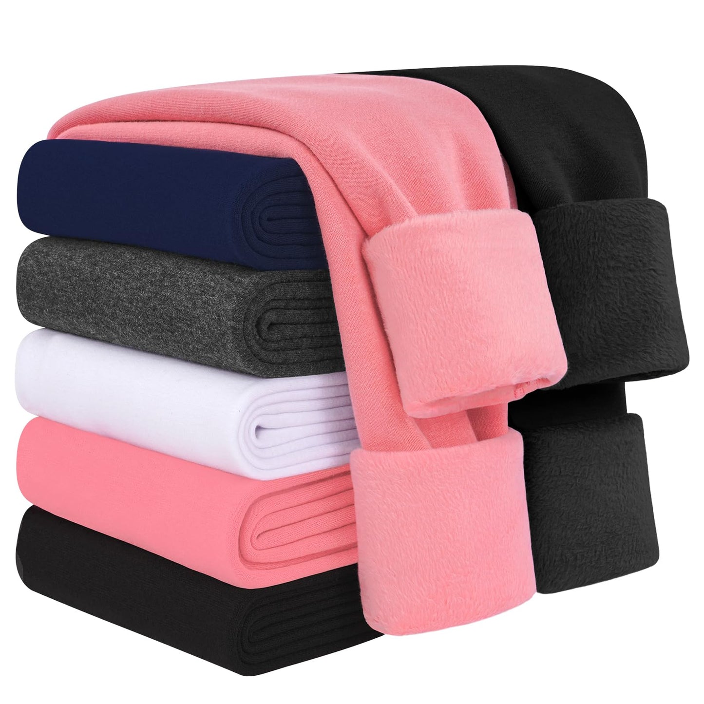Auranso Girls Winter Fleece Lined Leggings Kids Warm Thick Thermal Pants 2 Pack Black and Pink 10-11 Years
