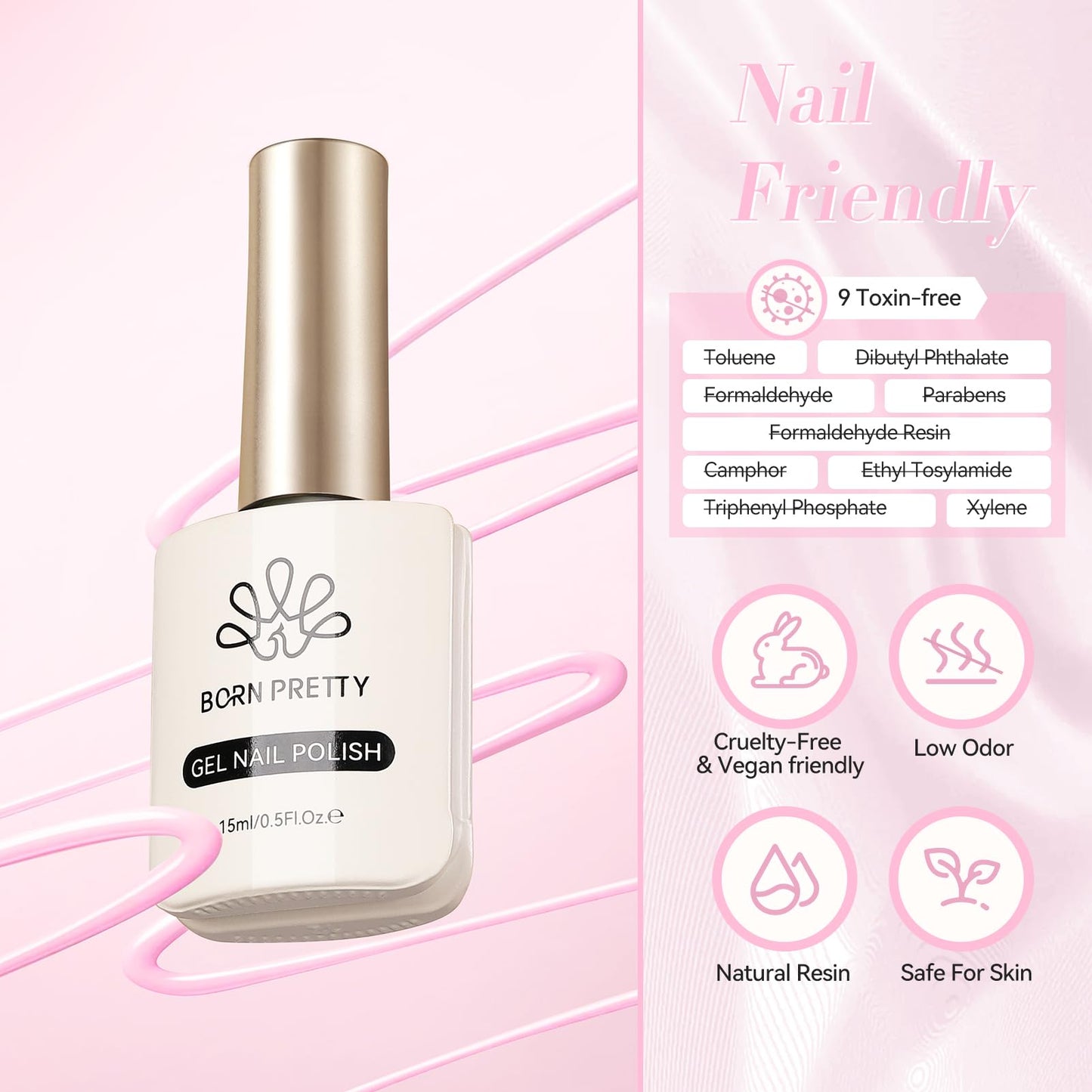 Born Pretty Pink Gel Nail Polish Valentine's Day Gift Pink Heart Color Gel Polish Nail Art Design Manicure Salon DIY Home 15ml