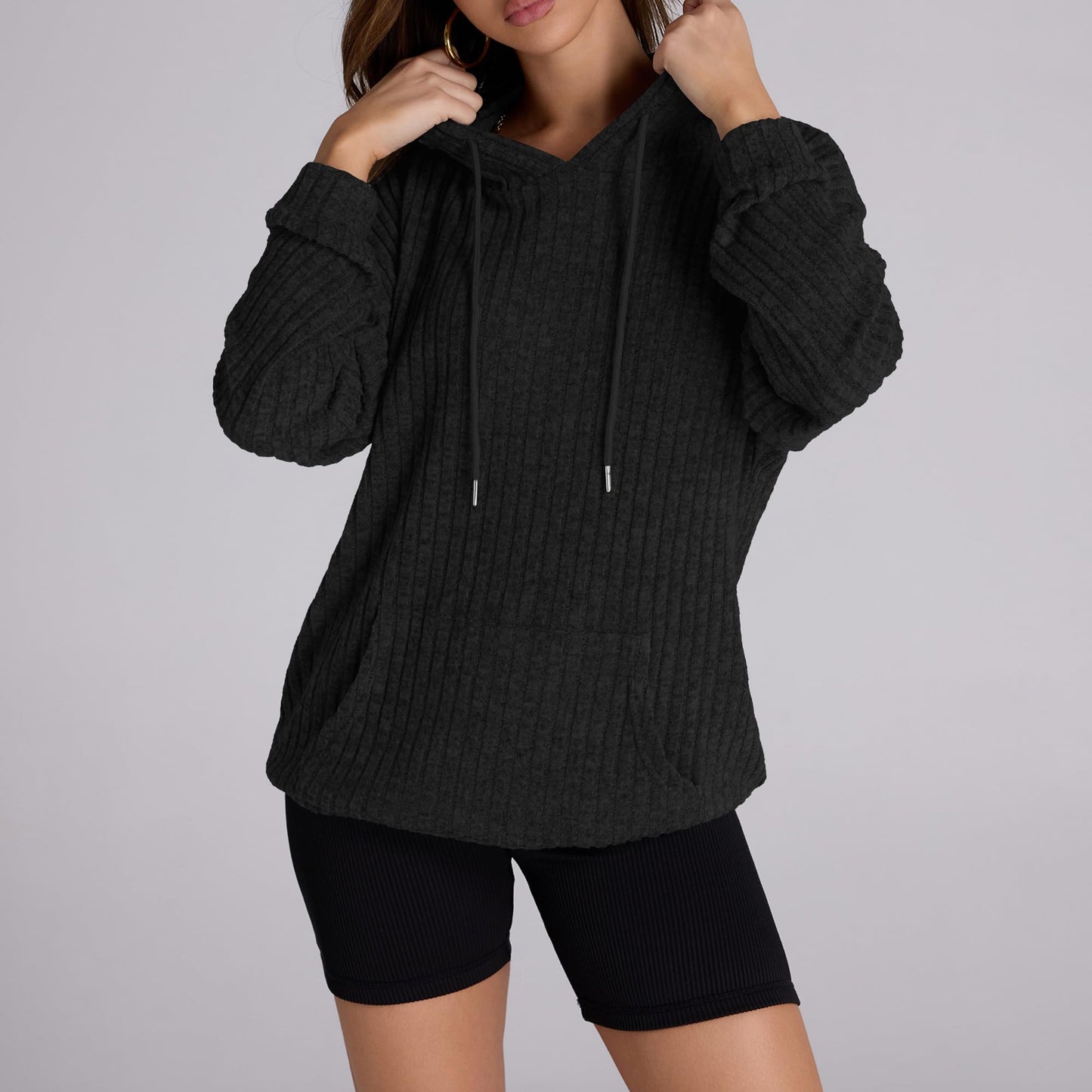 Witsmile Womens Oversized Hoodies Lightweight Sweatshirts Long Sleeve Pullover with Pocket 2024 Fall Winter Outfits Y2k Clothes Black