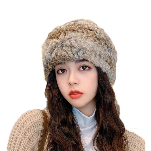 XGOPTS Women's Faux Fur Skullies Beanie Russian Cossack Style Soft Warm Wrap Caps Cold Weather Winter Fashion Furry Knit Hat Khaki