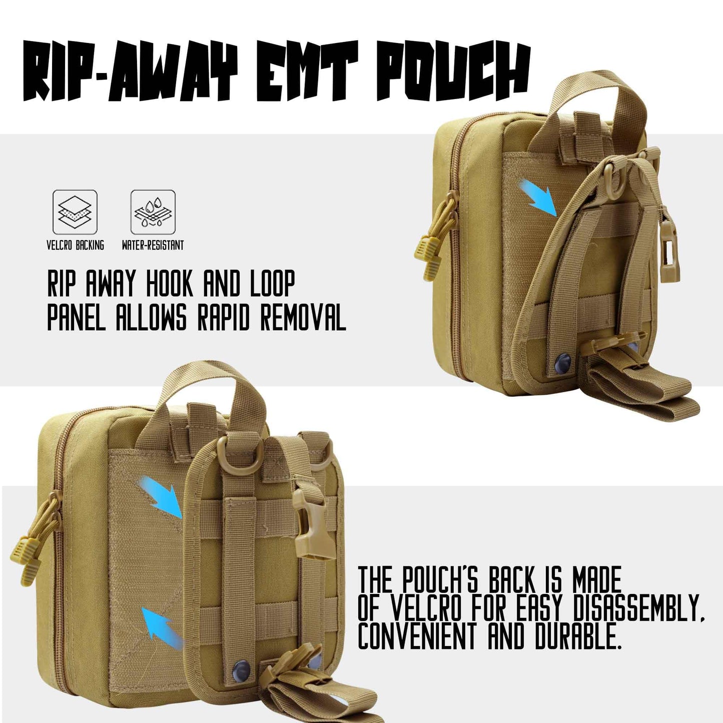 Ifak Pouch, Molle Medical Pouch Rip Away, Tactical First Aid Pouches Empty, Duty Belt EMT Bag Only for Hiking Survival Camping (Coyote)