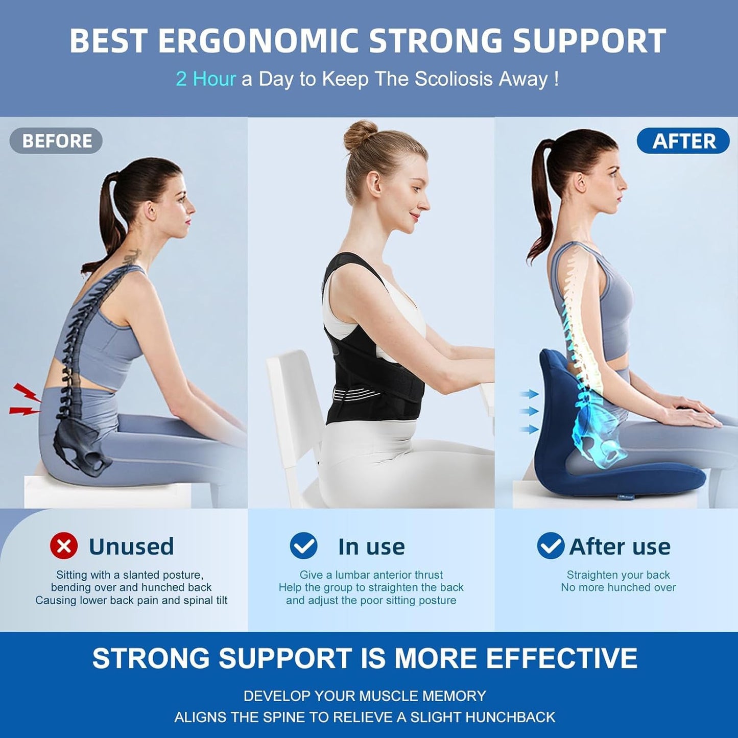 Posture Corrector for Women & Men, Adjustable Back Brace Shoulder Straightener with Full Back Support for Upper & Lower Back Pain, Spine Alignment, Hunchback & Scoliosis Relief
