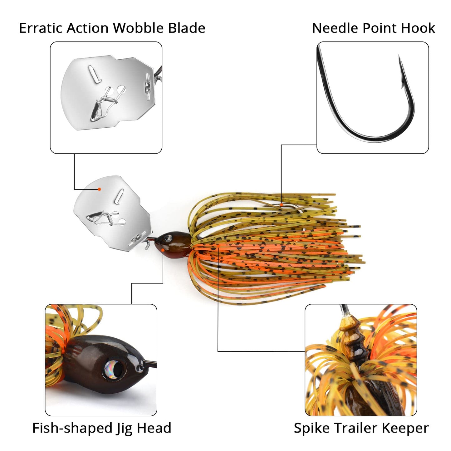 MadBite Bladed Jig Fishing Lures, 3 pc Multi-Color Kits, Irresistible Vibrating Action, Sticky-Sharp Heavy-Wire Needle Point Hooks, Popular 1/2 oz Sizes, includes Storage Box, Clear Water