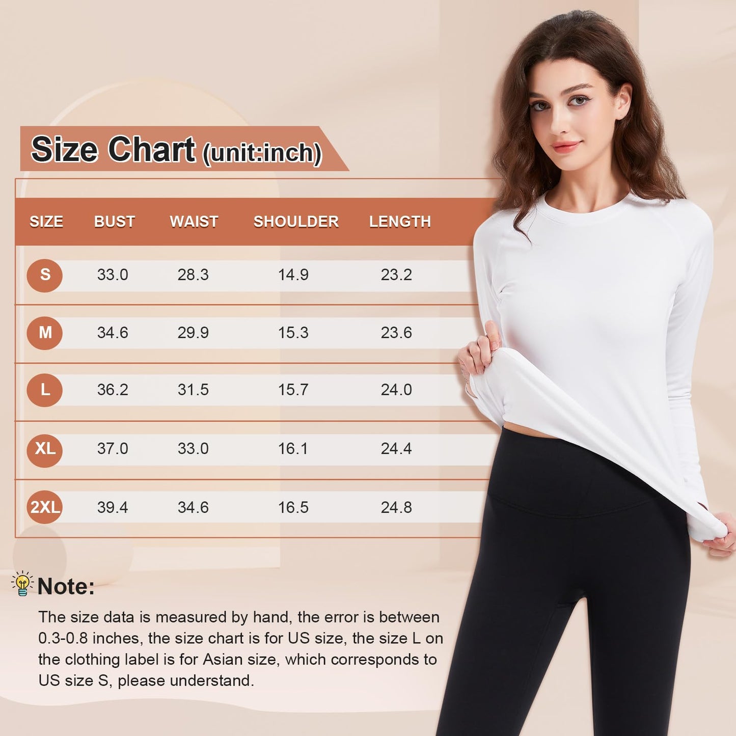 Witkey Thermals for Women Long Sleeve Shirts Cold Weather Crew Neck Fitted Fleece Lined Baselayer Tops Lightweight Winter Clothing Workout Running Hiking Quick Dry White
