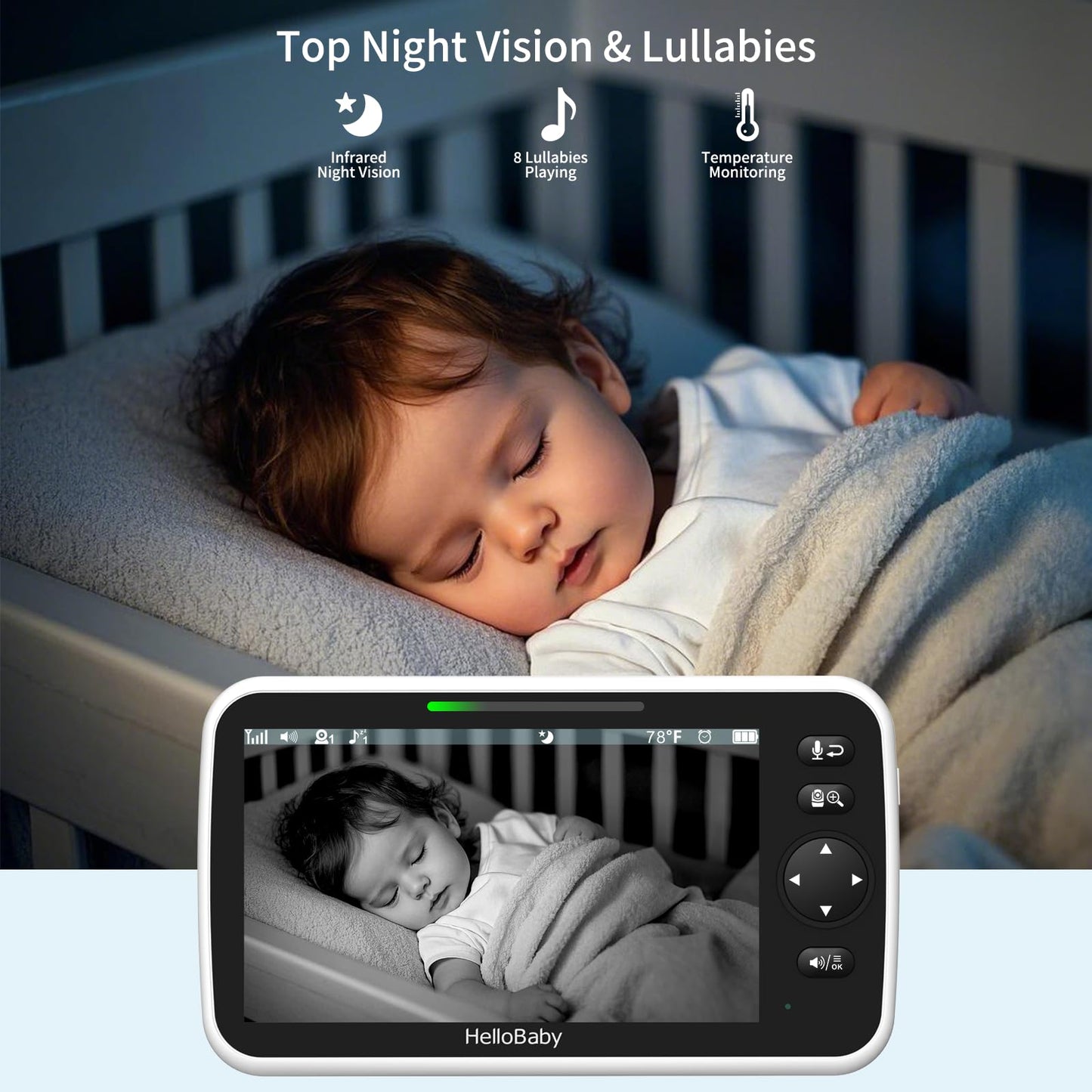 HelloBaby Baby Monitor 2 Cameras, 6'' World First IPS Split-Screen 30H Battery, No WiFi 2-Way Audio, Video, VOX, Double Cameras Pan-Tilt-Zoom, Night Vision, 8 Lullabies, 1000ft for Twins