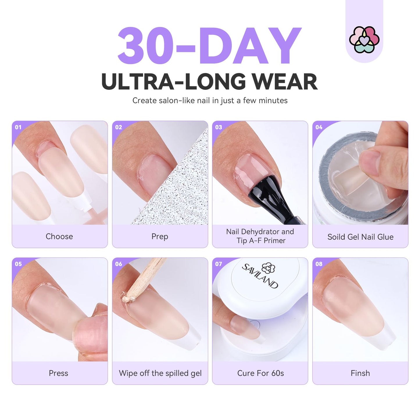 SAVILAND French Tip Press On Nails: Long Coffin Thicker & Sturdy Acrylic Press On Nails 150 PCS Long-lasting Nude French Tip Nails Natural Look Fake Nails Soft Gel Nail Tips DIY Fast Home Manicure