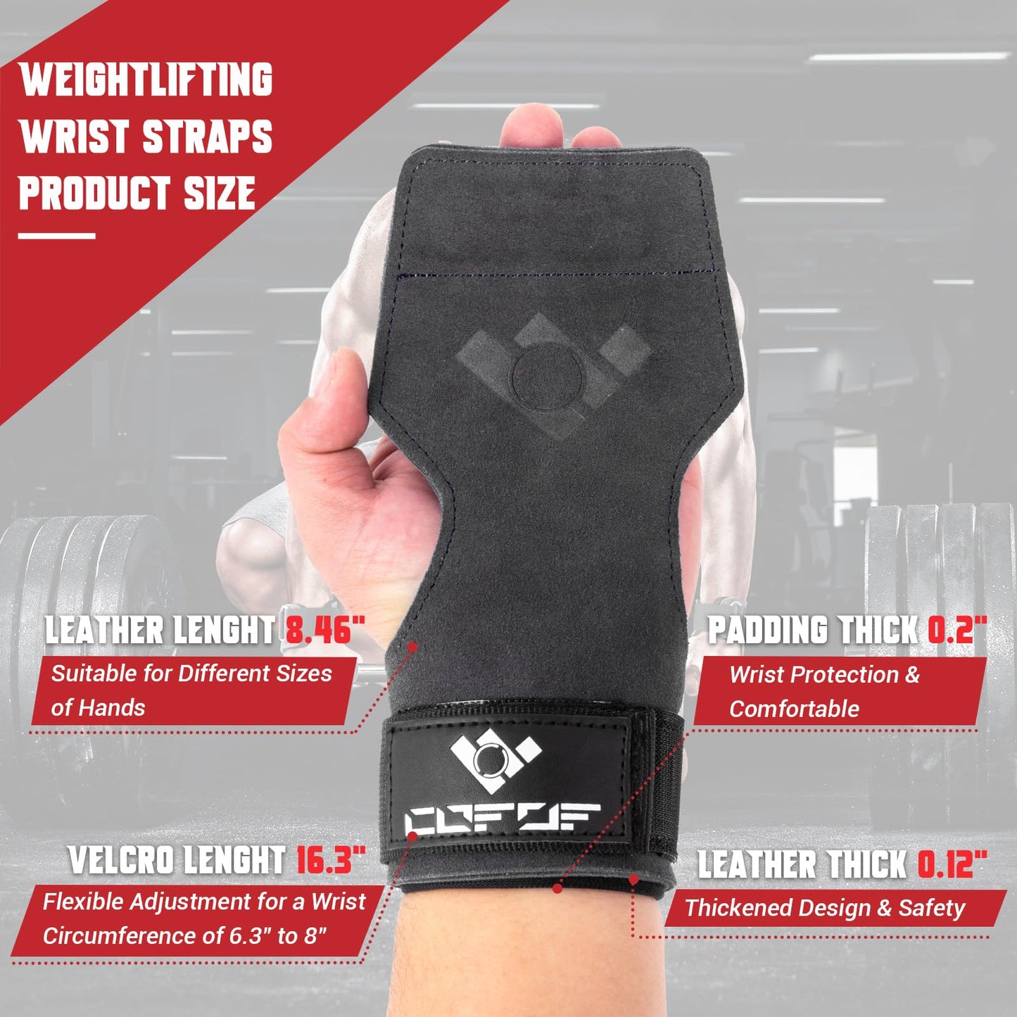 COFOF Weight Lifting Wrist Strap,Double Layer Leather Weightlifting Wrist Strap for Deadlift and Powerlifting, Adjustable Neoprene Padded Gym Workout Lifting Wrist Hooks for Men/Women(Pair)