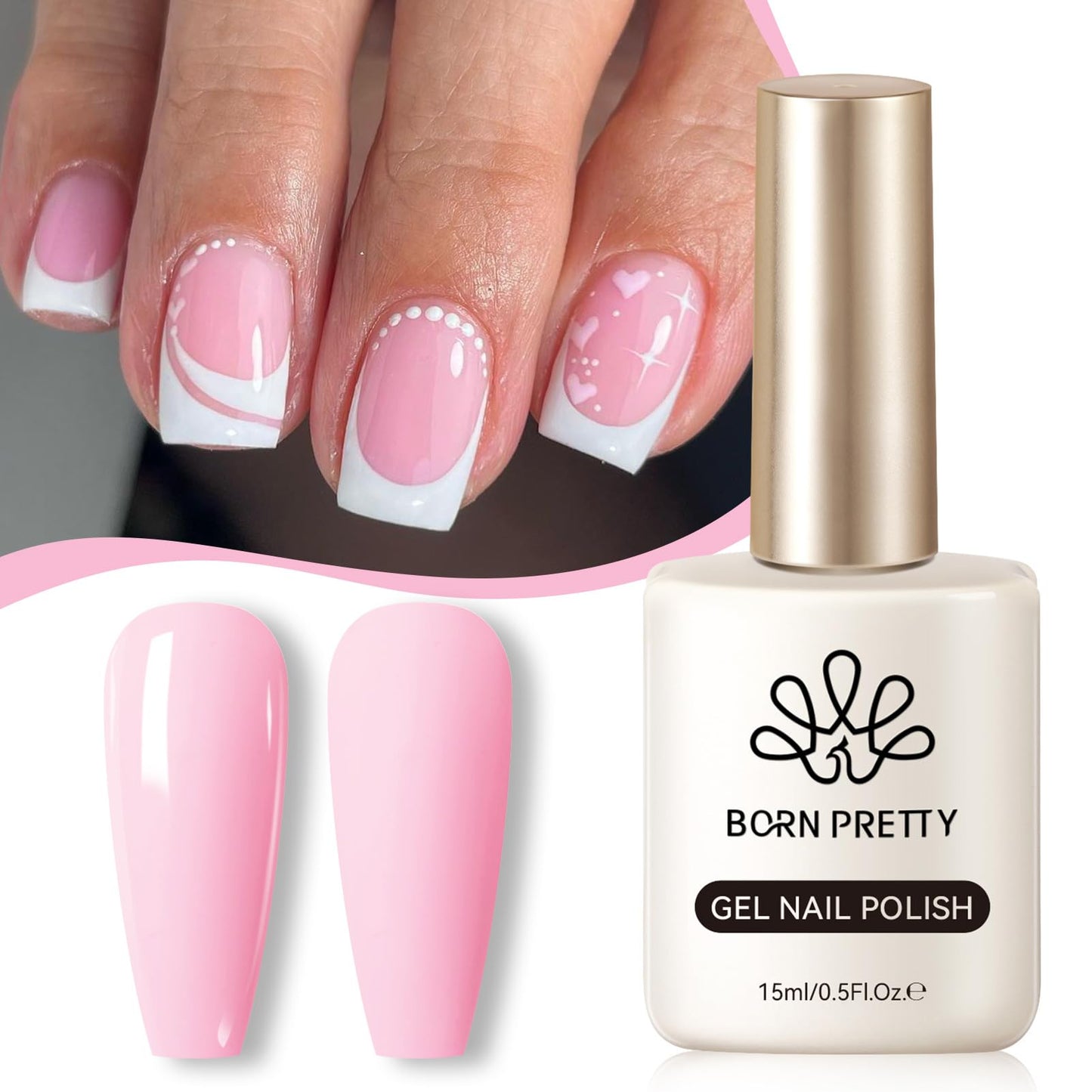 Born Pretty Pink Gel Nail Polish Valentine's Day Gift Pink Heart Color Gel Polish Nail Art Design Manicure Salon DIY Home 15ml