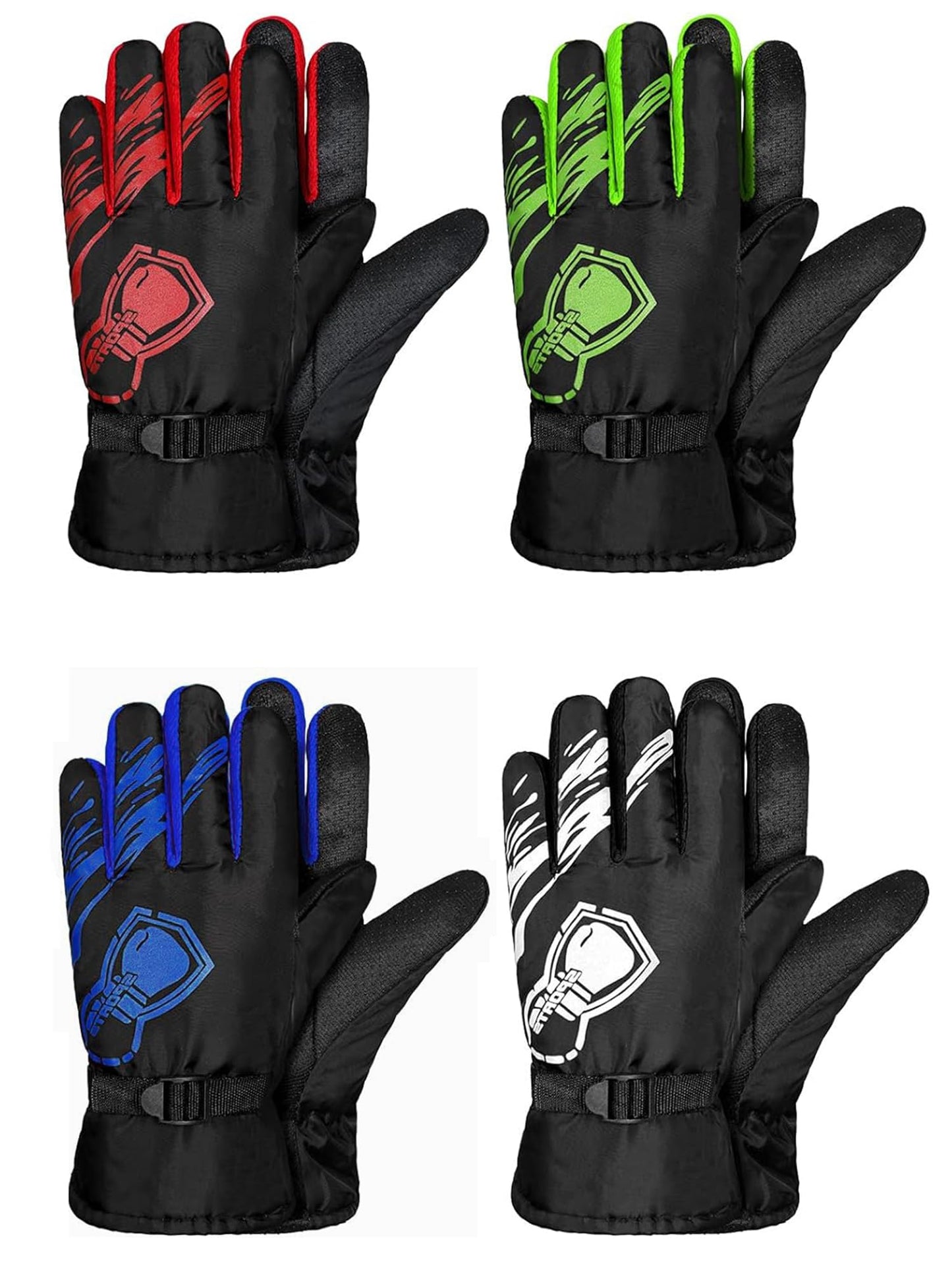 Yaomiao 4 Pairs Kids Winter Long Gloves Waterproof Children Long Cuff Snow Mittens Gloves Windproof Ski Gloves for Outdoor (Red, Green, Blue, White,6-10 Years)