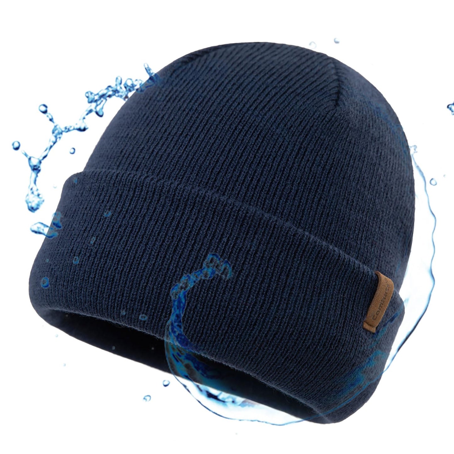 Comhats Mens Waterproof Beanie Fleece Lined Hat for Womem All-Weather Knit Winter Fisherman Skull Cap Warm Navyblue Medium Large