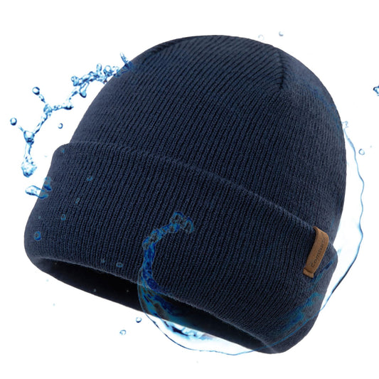 Comhats Mens Waterproof Beanie Fleece Lined Hat for Womem All-Weather Knit Winter Fisherman Skull Cap Warm Navyblue Medium Large