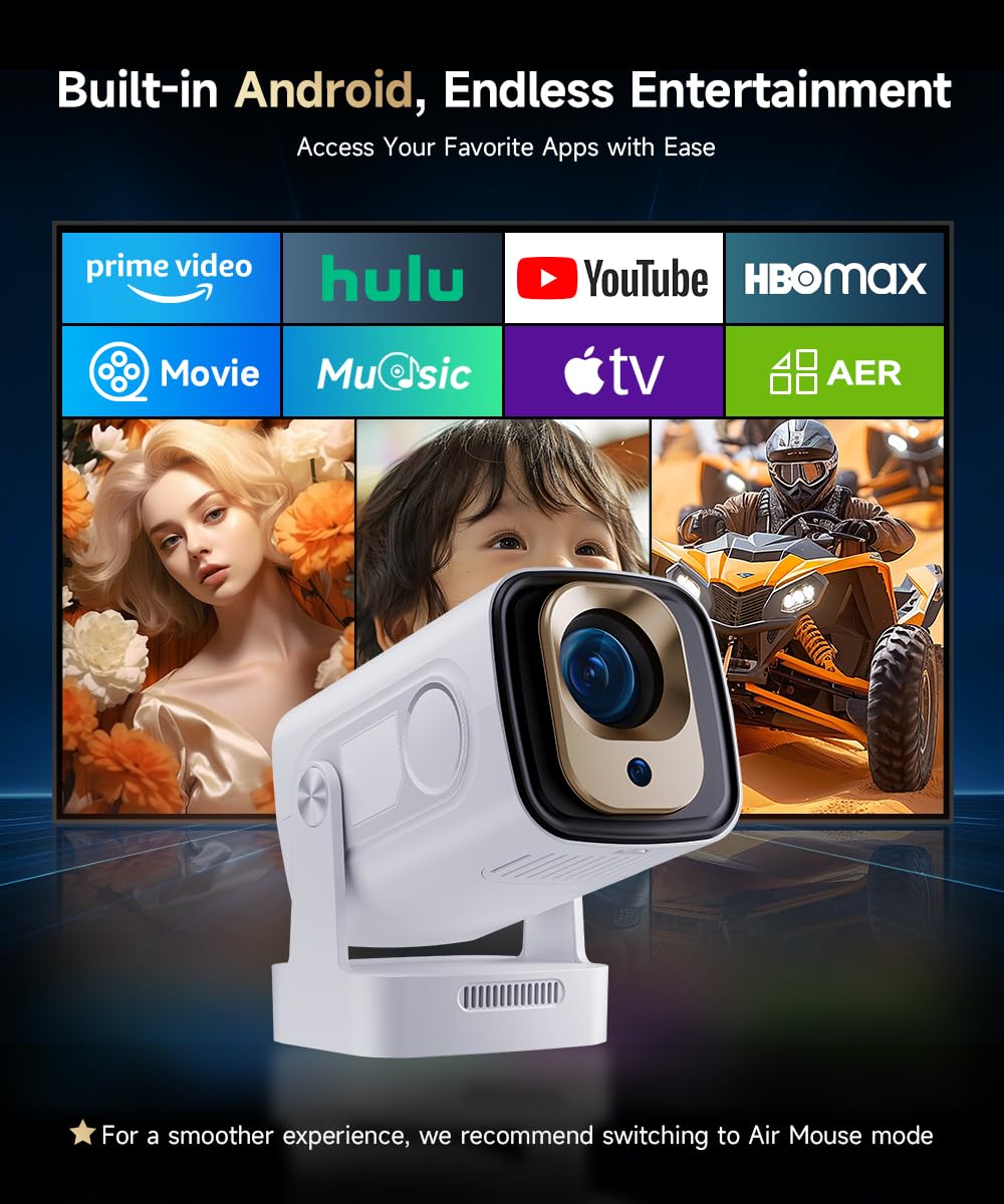 【Auto Focus&1080P】Magcubic Mini Smart Projector with 4K Support, Portable Projector with Wifi and Bluetooth, 5W Speaker, Built in Apps, Voice Control, Outdoor Movie Projector