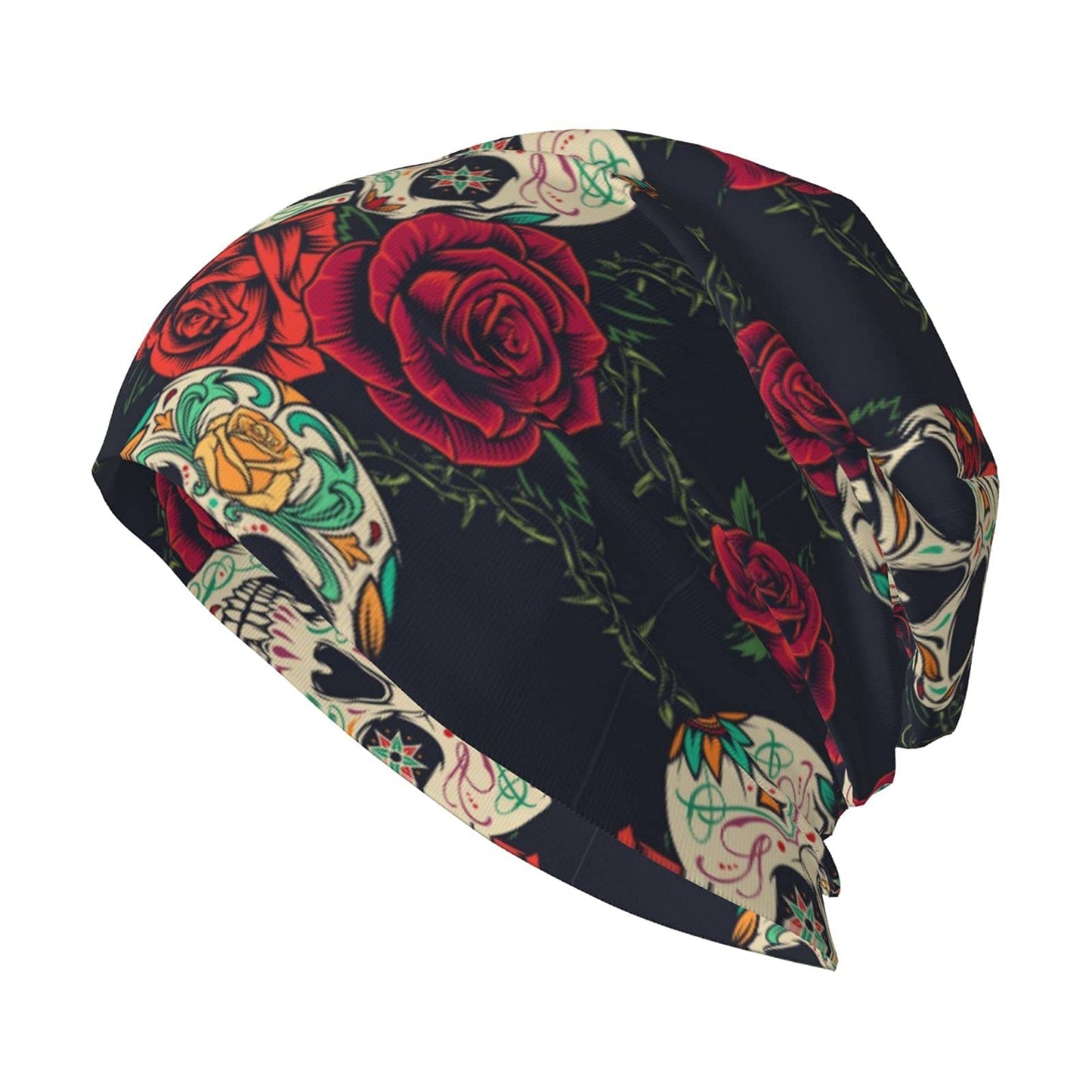 Yilad Skull Flower Beanie Slouchy Chemo Hats, Skull Caps Baggy Headwear for Jogging Cycling Unisex