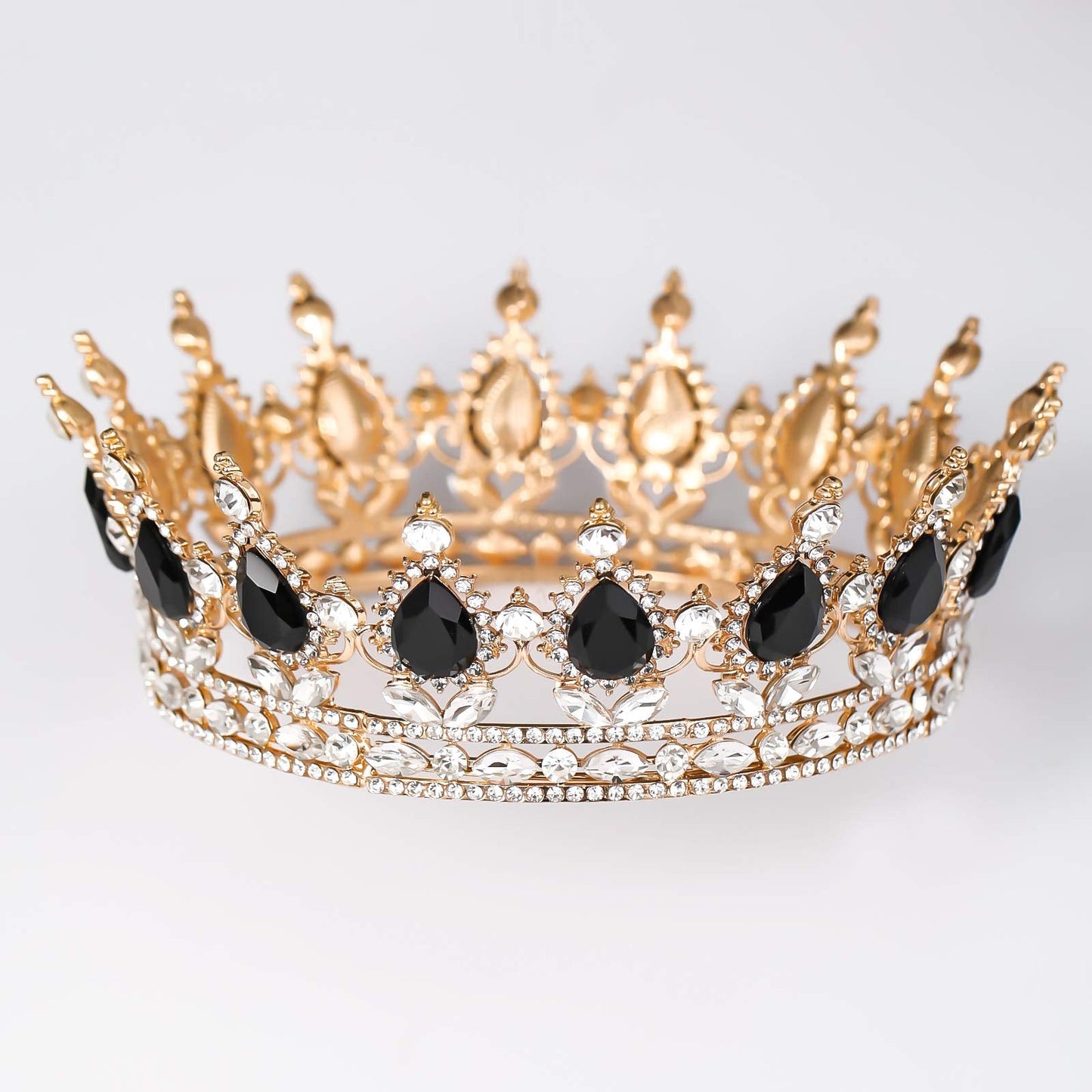 FORSEVEN Queen Crown Rhinestone Wedding Crowns and Tiaras for Women Costume Party Hair Accessories Princess Birthday Crown Crystal Bridal Crown (Gold+Black)