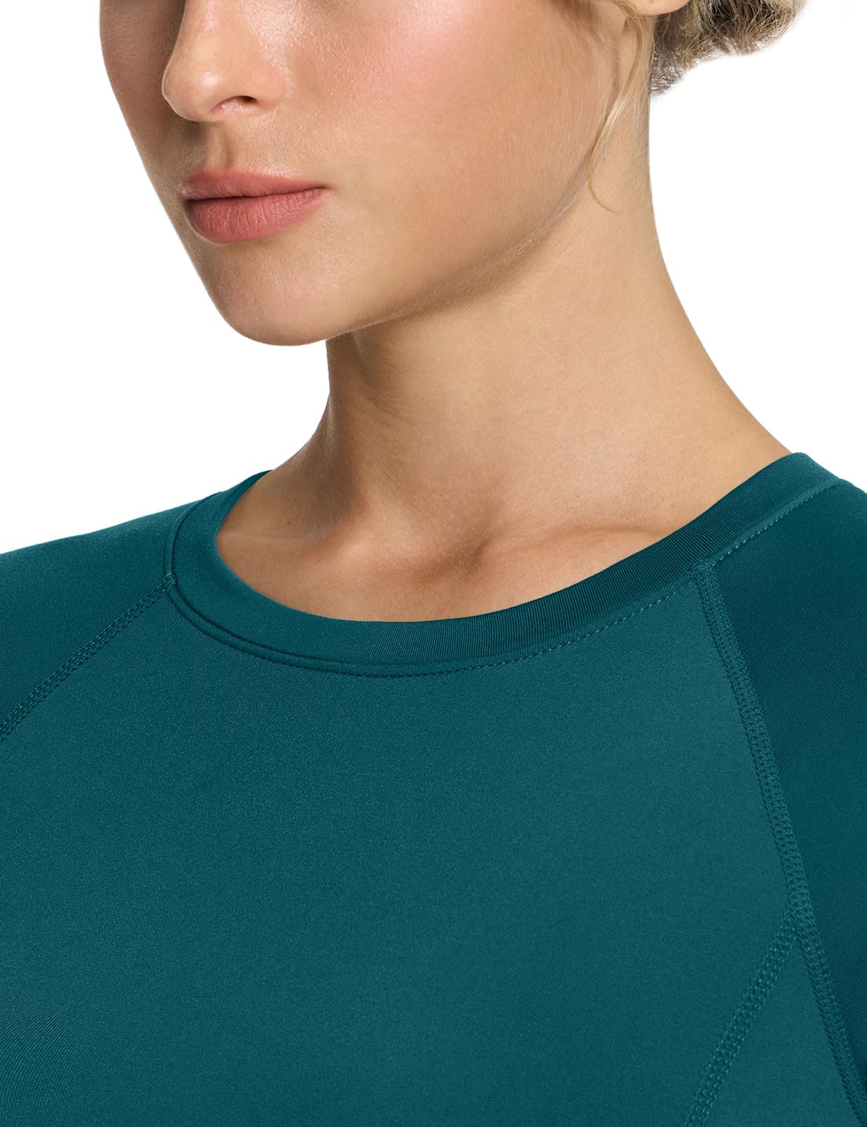 TSLA Women's Thermal Long Sleeve Tops, Mock Turtle & Crew Neck Shirts, Fleece Lined Compression Base Layer, Round Neck Winter 2pack Black/Teal, X-Small
