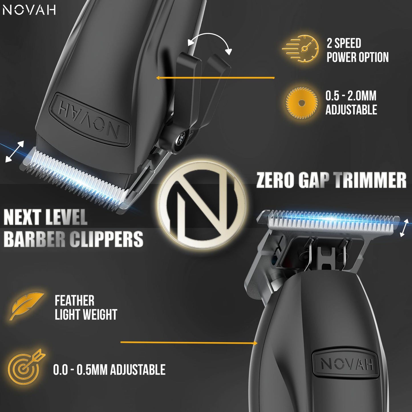 Novah® Professional Hair Clippers for Men, Professional Barber Clippers and Trimmer Set, Mens Cordless Hair Clippers for Barbers Haircut Kit Fade