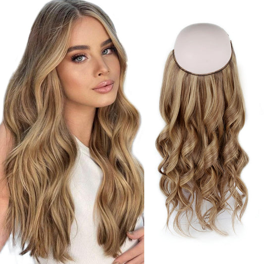 Sassina Invisible Wire Hair Extensions Real Human Hair with Transparent Wire Adjustable Size Secure Clips Natural Straight Secret Miracle Hairpiece, Highlight P6-12 12 Inch 70 Gram