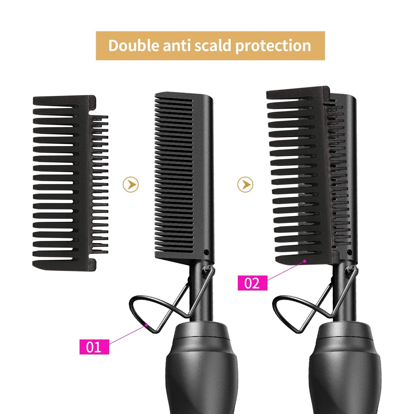 Hot Comb Hair Straightener Heat Pressing Combs - Ceramic Electric Straightening Comb, Curling Iron for Natural Black Beard Wigs Holiday Gift - Black 5 In1