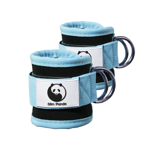 Slim Panda Ankle Strap for Cable Machine,Ankle Cuff for Kickbacks, Booty Hip Abductors,Glute Workouts, Leg Extensions, Curls for Men and Women, Adjustable with Double D-Rings (Pair, Cyan)