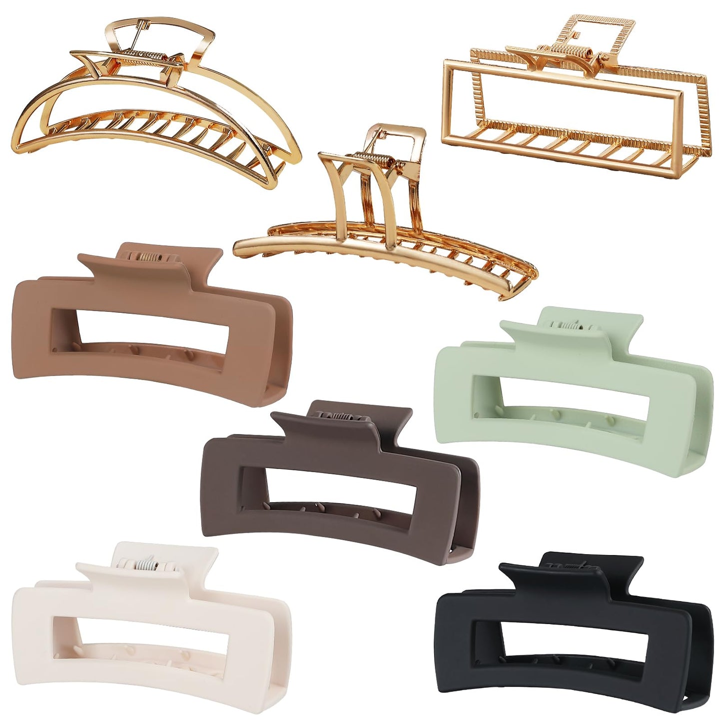 8 Pcs Hair Claw Clips, 5 Square Matte Clips and 3 Metal Non-Slip Strong Hold Claws for Women