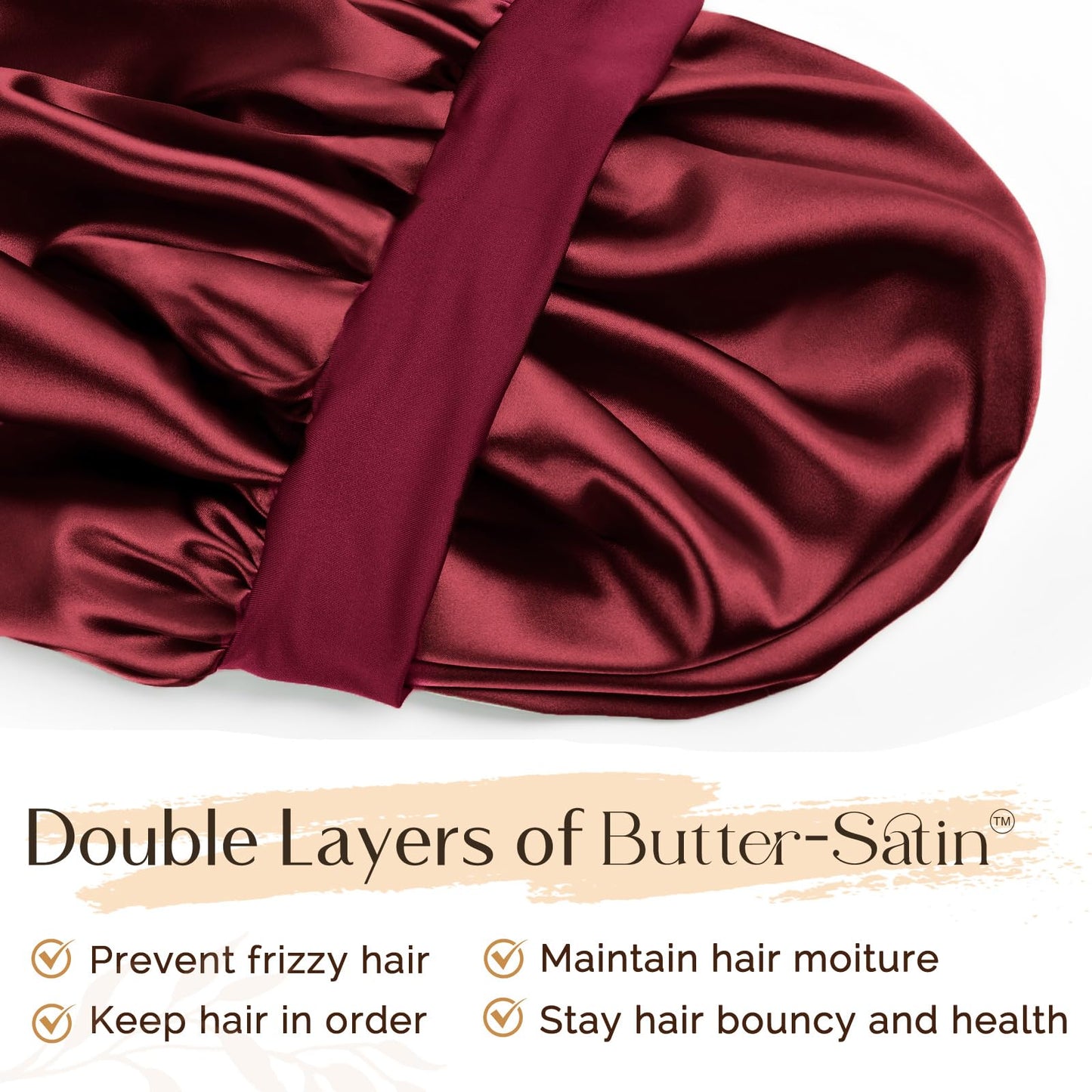 YANIBEST Satin Bonnet for Sleeping Women Double Layer Hair Silk Bonnets for Sleeping with Elastic Band Burgundy