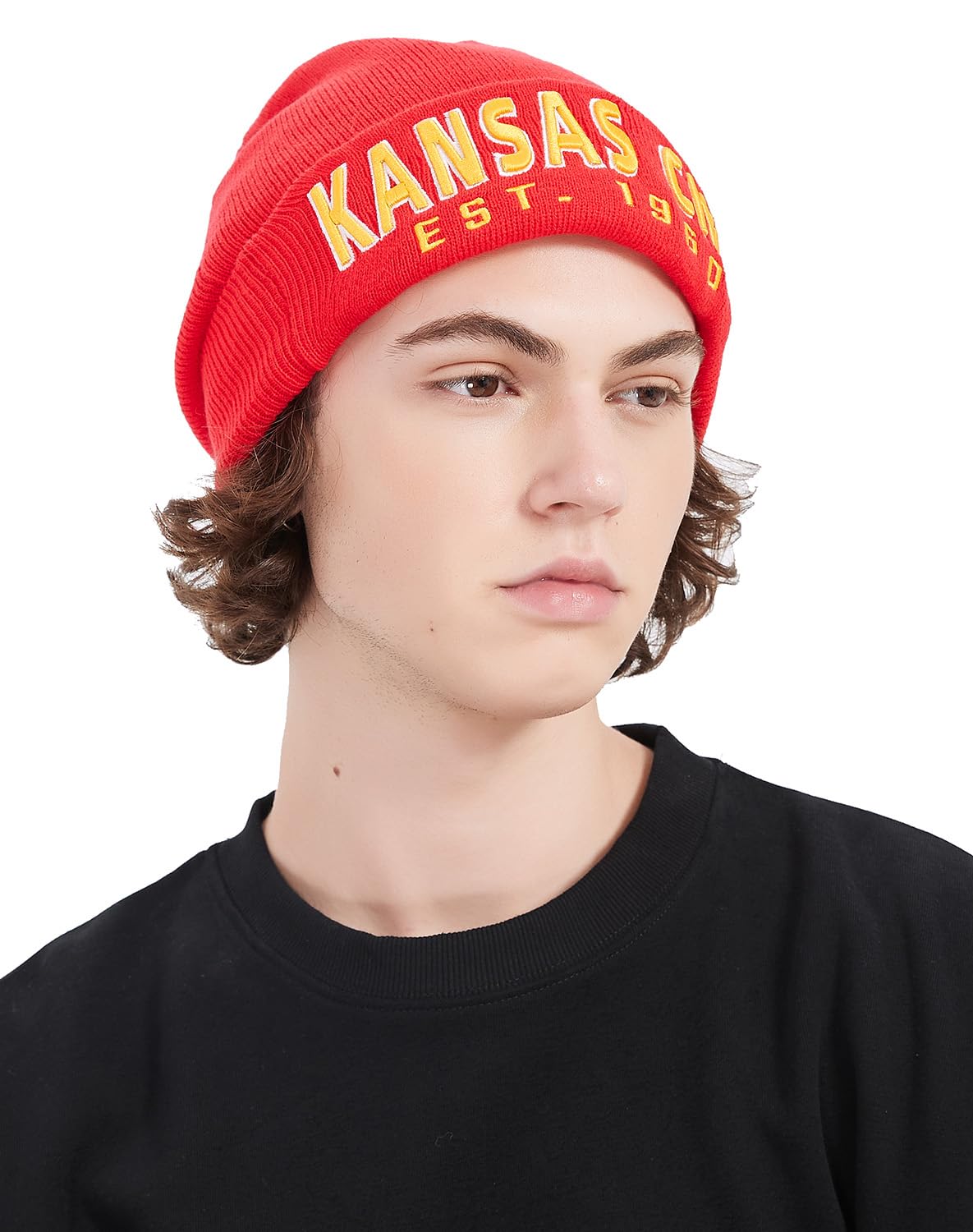 CLORPEAK Kansas City Embroidery Classic Cuff Beanie Hat Cuffed Winter Hat Knit Toque Skull Cap - Red OneSize