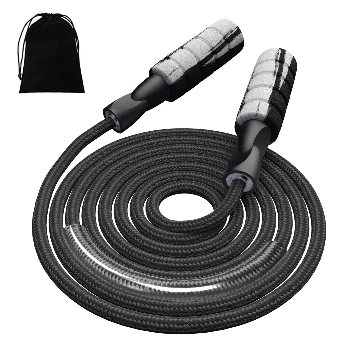 FITMYFAVO Jump Rope Cotton Adjustable Skipping Weighted jumprope for Women,Adult and Children Athletic Fitness Exercise Jumping Rope (Black)