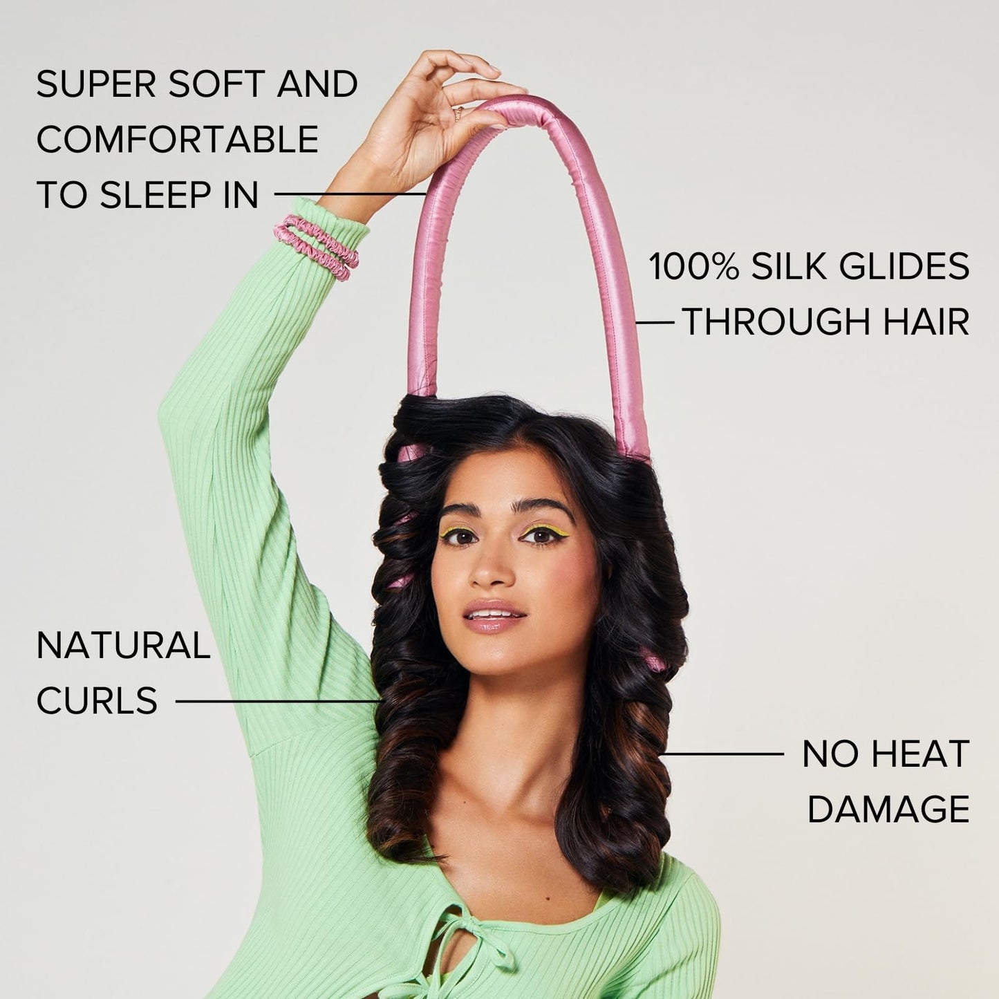 SILKE Heatless Hair Curlers | 100% Luxurious Heatless Curls Headband | Silk Heatless Curlers to Sleep In | No Heat Curlers for Overnight Curls | Heatless Curling Set | Big Bounce, No Effort (Pink)