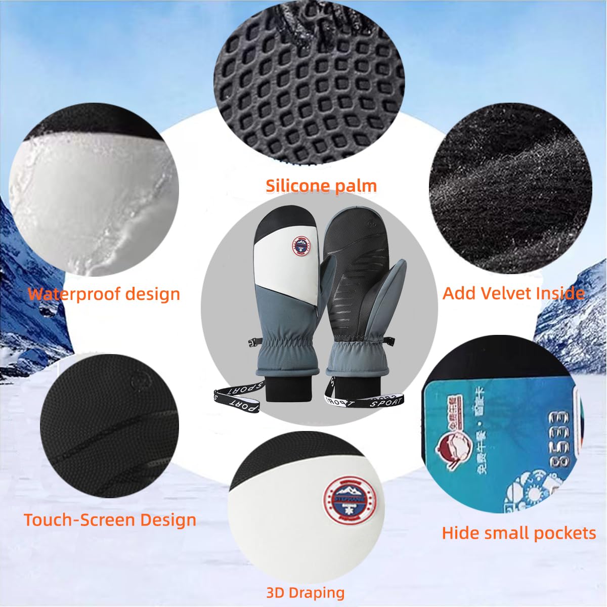 Shunrenful Outdoors Winter Ski Gloves Mittens Women - Adult Snow Mitts for Cold Weather Snowboard Waterproof Gloves Winter Mittens Snowboarding, Skiing for Warm Gift Giving for Family and Friends