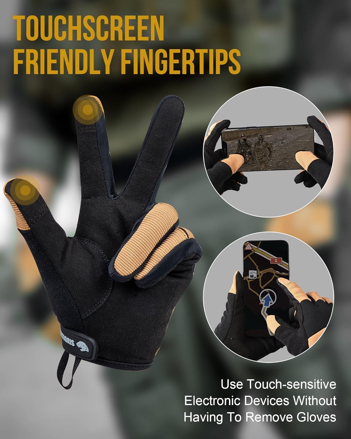 OneTigris Shooting Gloves for Men - Touchscreen Shooting Gloves Airsoft Gear Paintball Gloves Motorcycle Gloves for Men Hiking Hunting Fighting Outdoor Winter, Brown, Small