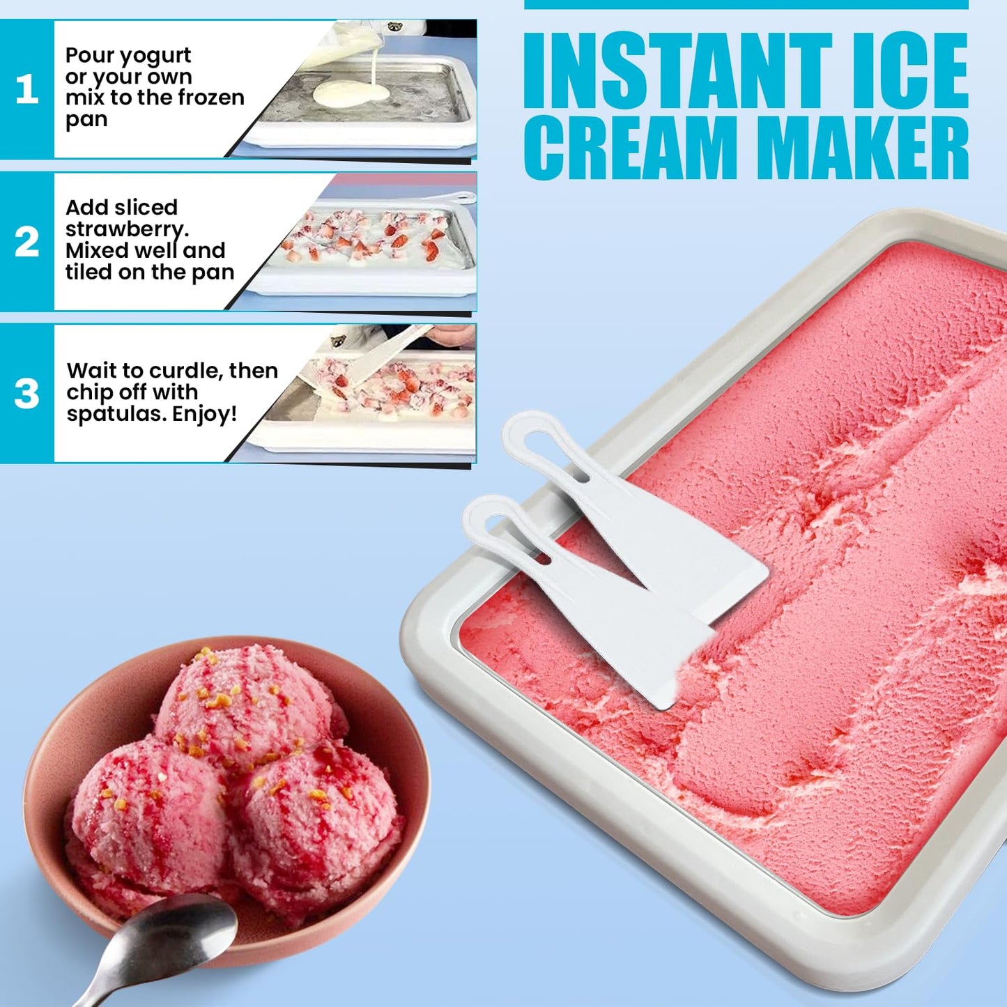 Extra Large Rolled Ice Cream Maker (14"x10") - Make Instant IceCream w/the Family - Manual Roll Your Own IceCream - Roll Ice Cream Tray