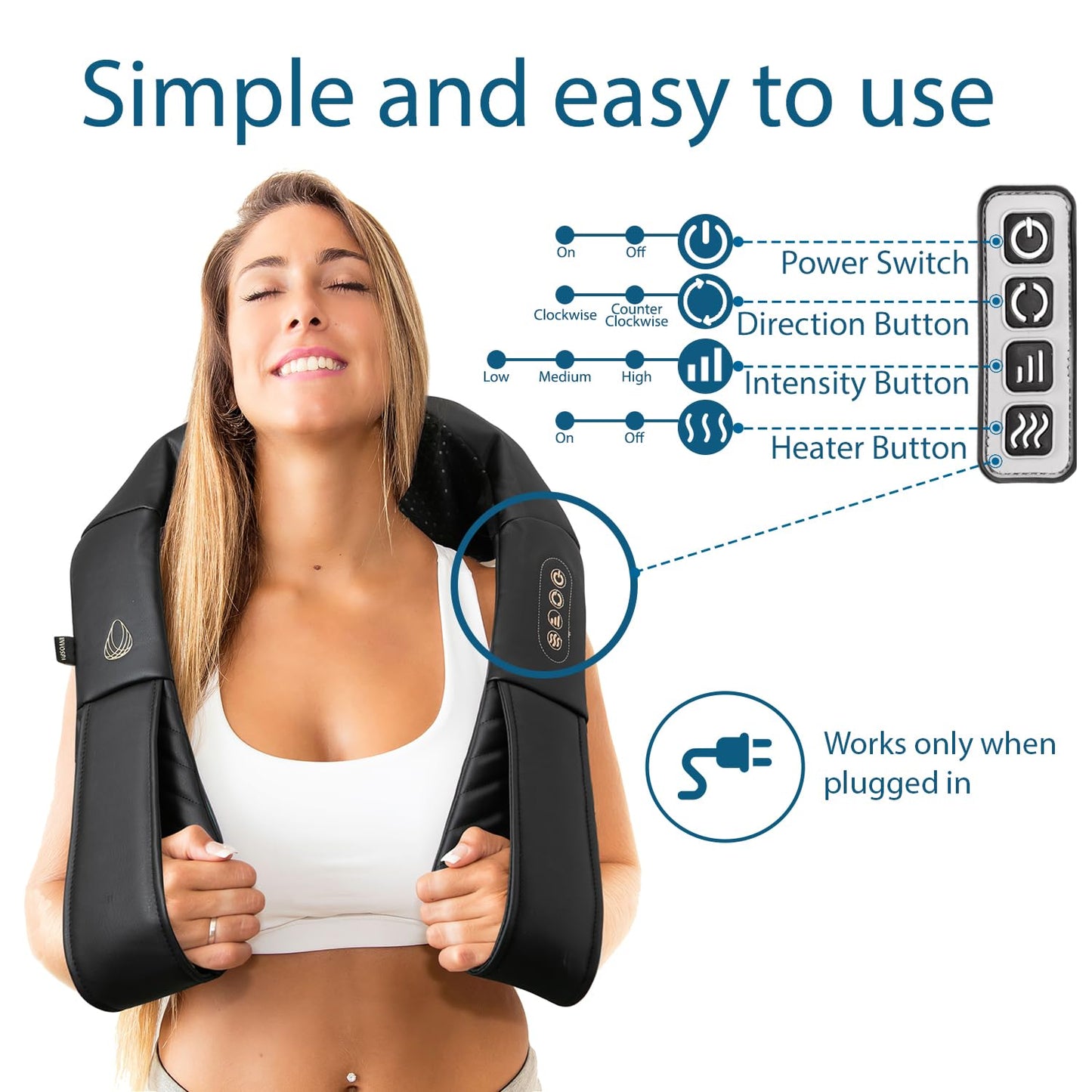 InvoSpa Shiatsu Massager with Heat - Deep Tissue Kneading Pillow for Neck, Shoulders, and Back - Electric Full Body Massage