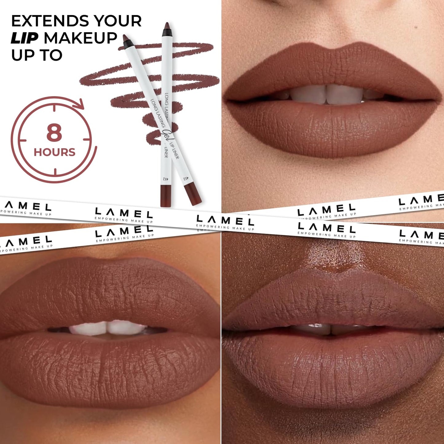 Lamel Matte Gel Lip Liner Pencil | Weightless & CreamyTexture - Sharpenable - Longwear & Waterproof - High Pigmented & Flawless Finish - Cruelty-free & Paraben-Free - 414, 1,7g/0.05oz. (Intense Brown)